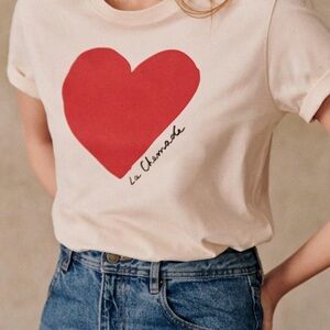 Sezane Cream Tee with Red Heart